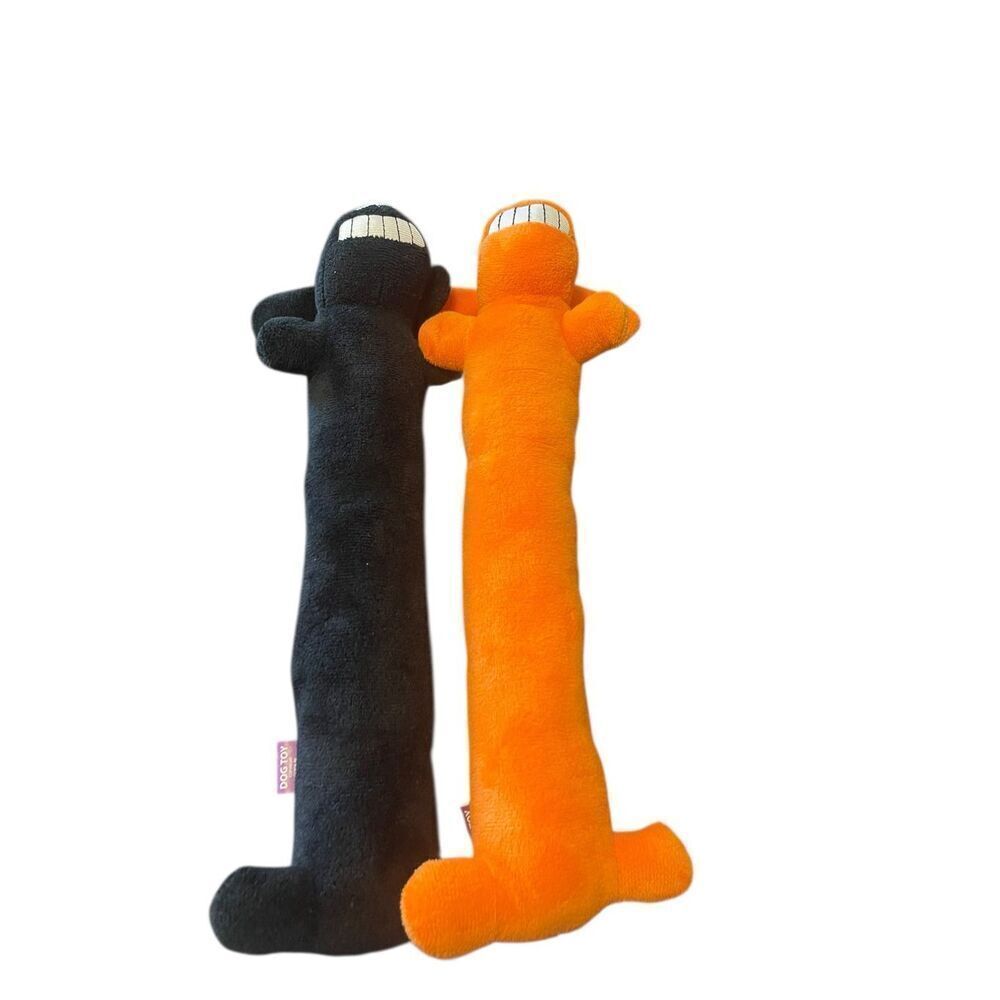 Multipet Black Orange Loofa Ruff Squeaky Dog Stuffed Animal Plush Toy Lot of 2